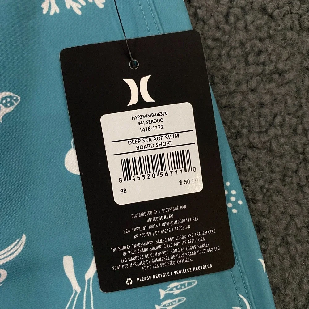 Hurley Deep Sea AOP Swim Board Short Mens 38 Blue Seadoo 9.5